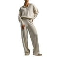 thumbnail image 3 of Conjuntos de Dos Piezas para Mujer, Sudadera de Larga con Cuello en V y Pantalones Anchos, Conjuntos de Chándal para Estar en Casa Crema L, 3 of 9