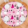 thumbnail image 2 of Halloween Pink Ghosts and Witchy Elements Round Fitted Tablecloth with Elastic Edge,Dining Table Cover Waterproof,Outdoor Round Tablecloth for Camping,Dining,Indoor and Outdoor, 2 of 7