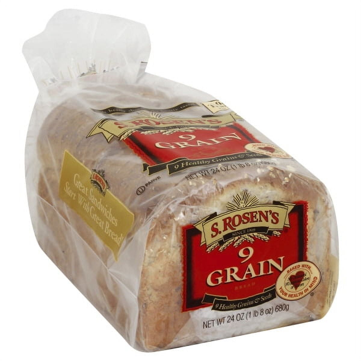S. Rosen's 9 Grain Wheat Sliced Bread, 24 oz. Fresh Bread Loaf