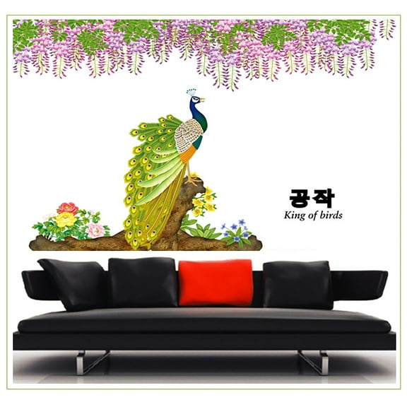 2PCS Beautiful Peacocks Under the Flowers Wall Decal - DIY PVC Transparent Film for Kindergarten, Living Room, Children's Room, and TV Sofa Background Wall Art Decor