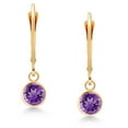 thumbnail image 3 of Gem Stone King 14K Yellow Gold Purple Amethyst Drop Dangle Earring for Women with Leverback (0.95 Cttw, Gemstone Birthstone, Round 5MM), 3 of 5