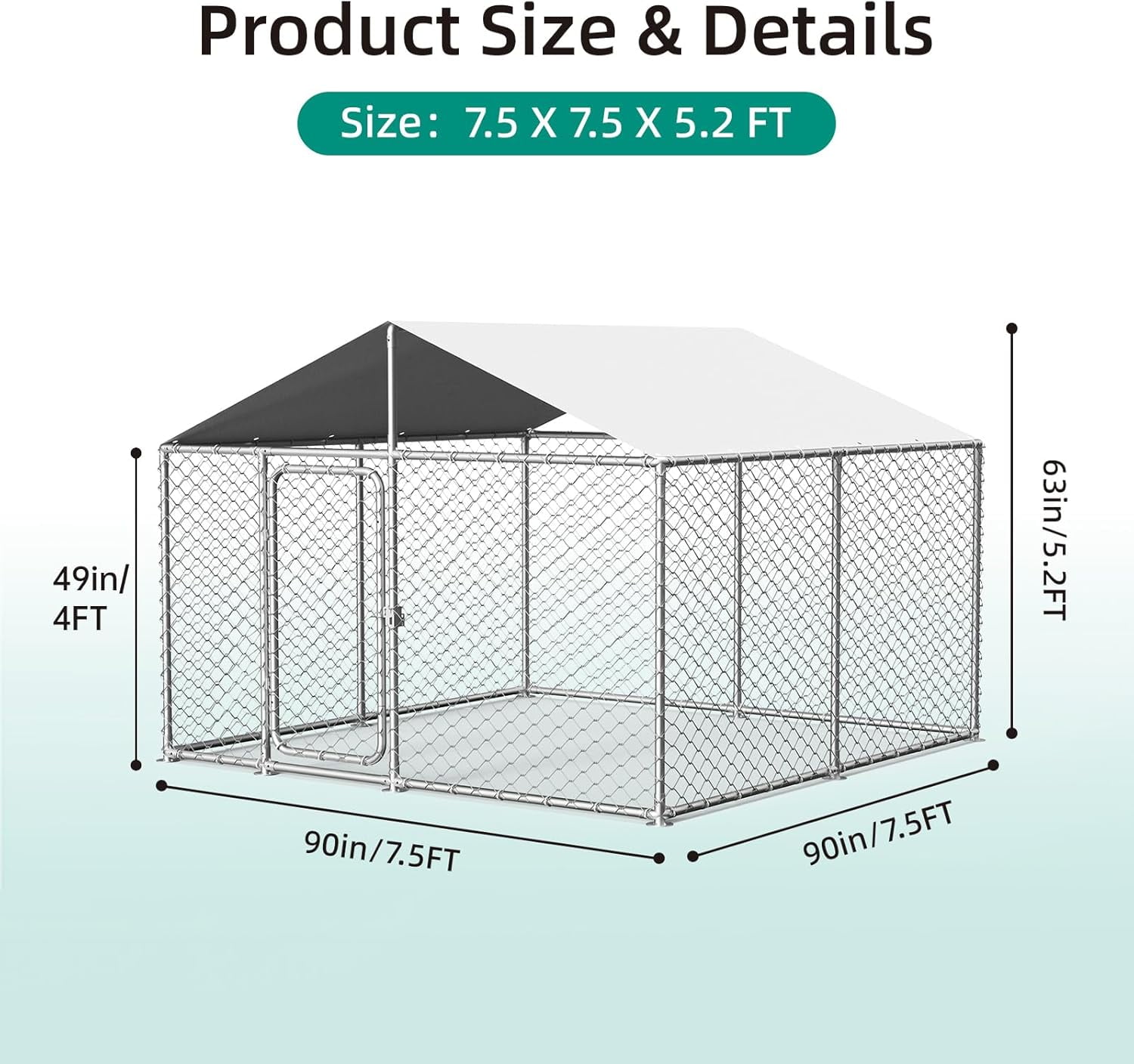 TIME RAY 7.5x7.5 Outdoor Dog Kennel Outside Heavy Duty Dog Enclosure with Waterproof UV-Resistant Cover and Security Lock