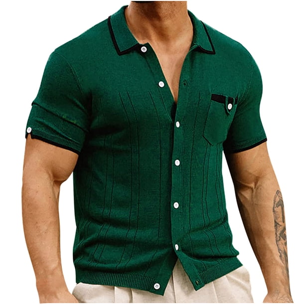 Camisas de Verano para Hombre Tricot Negocios Mezcla de Lana Casual con Bolsillo, Camisas Ligeras para Hombre Casual