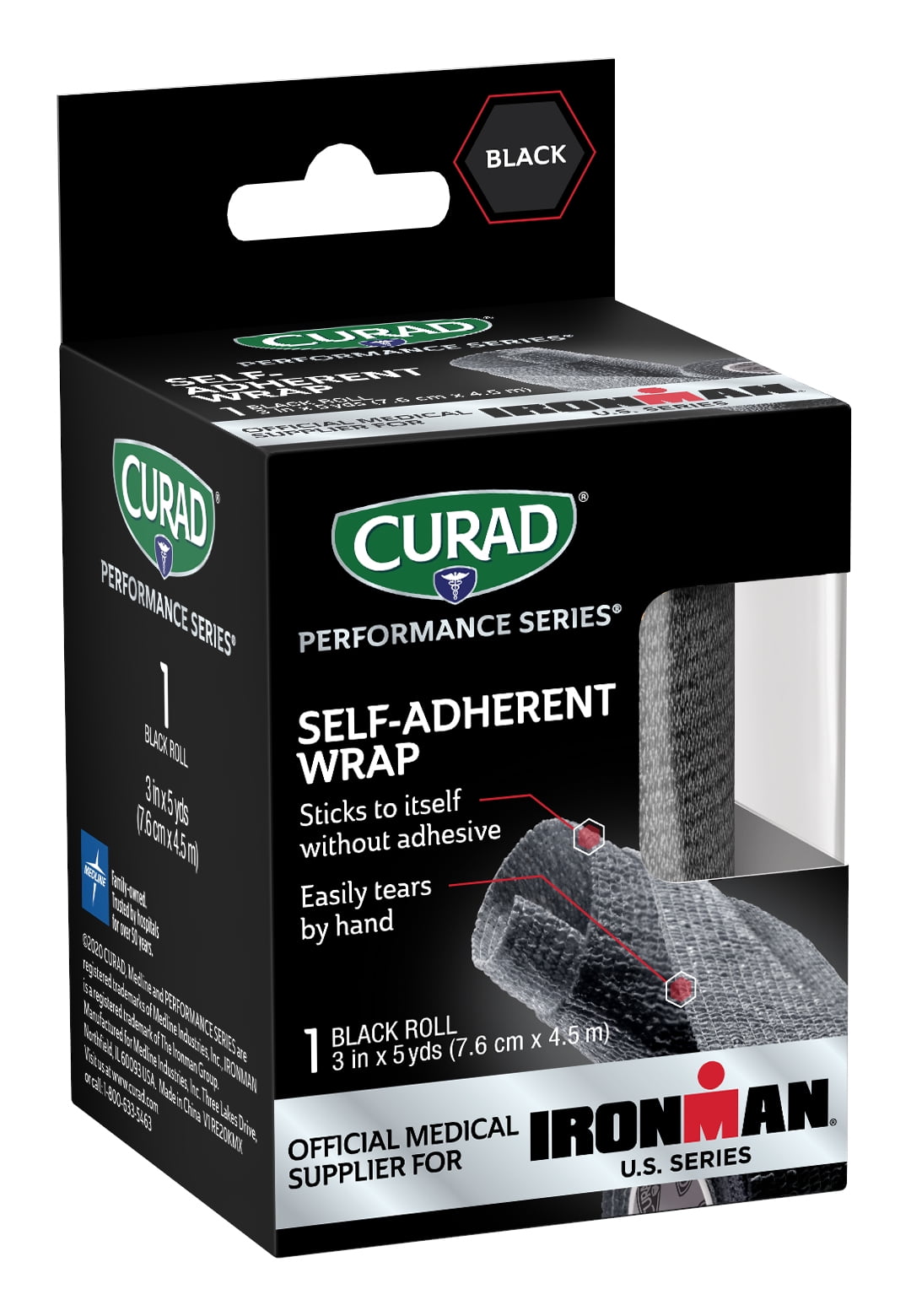 CURAD Performance Series Ironman Self-Adherent Wrap, Black, 3" x 5 Yds, 1 Roll