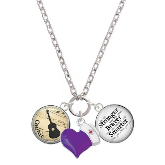 Delight Jewelry Silvertone Domed Music - Guitar - Purple Heart Nurse Strong Zoe Necklace