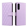 thumbnail image 2 of For Samsung Galaxy A37 5G Wallet Grid Texture Magnetic Flip Cover Card Holder & Bills Slot, Soft PU Leather Magnetic For Women Wallet Case With Detachable Shoulder Strap And Wrist Strap,Purple, 2 of 9