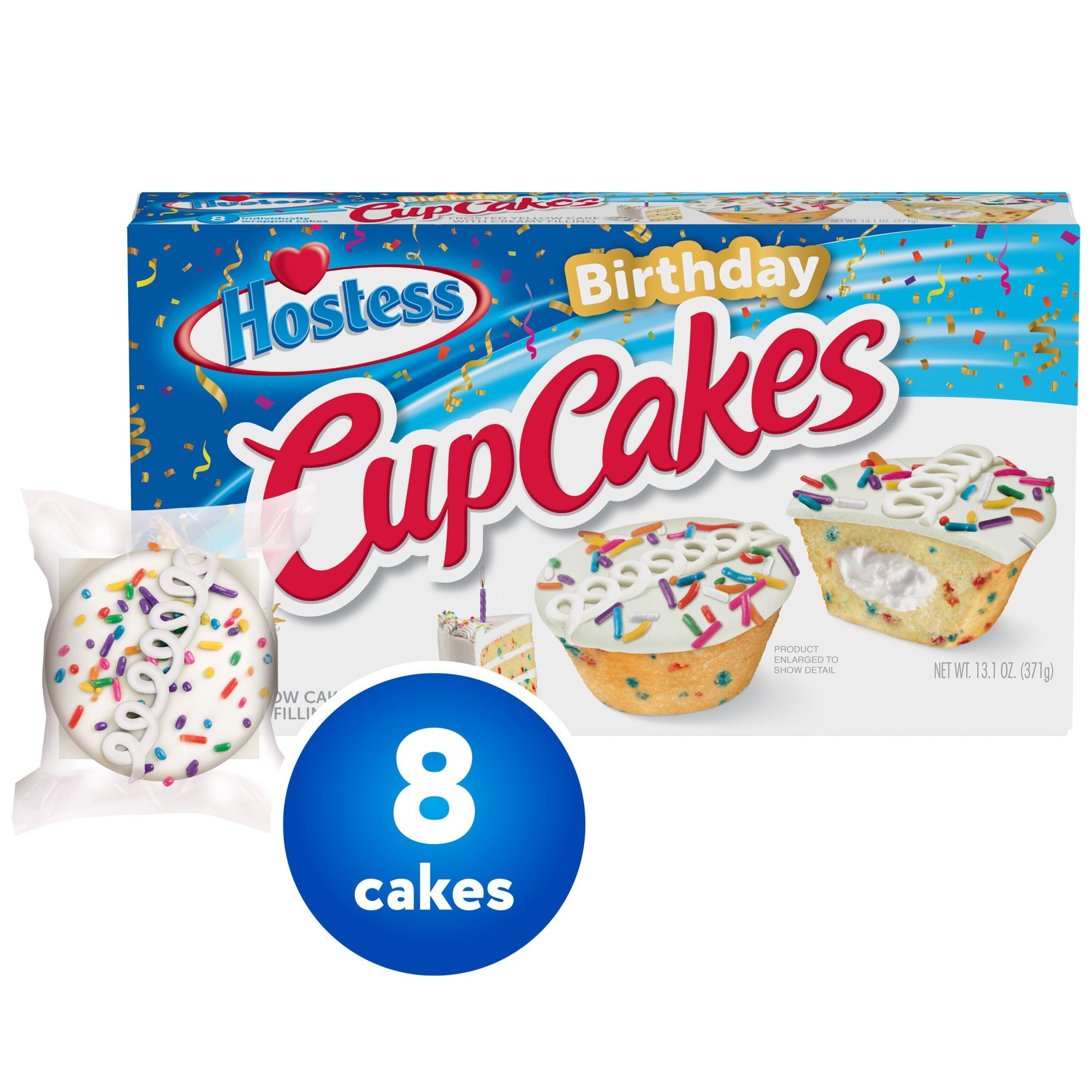 HOSTESS Birthday Cupcakes, Frosted Cupcakes, Individually Wrapped, Creamy Center, 8 Count , 13.1 oz