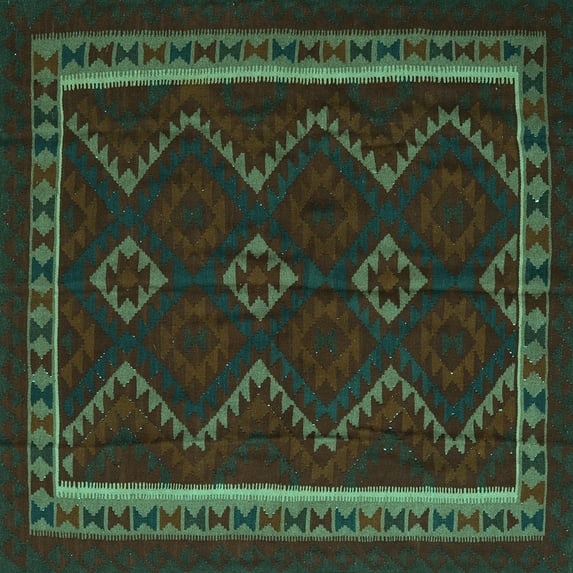 Ahgly Company Indoor Square Persian Turquoise Blue Traditional Area Rugs, 5' Square
