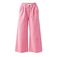 thumbnail image 4 of Womens Loose Casual Wide Leg Pants Solid Elastic Drawstring Waist Sweat Trousers with Pockets, Breathable Comfy Bottoms for Indoor Rest and Outdoor Activities S-3XL Pink, 4 of 7
