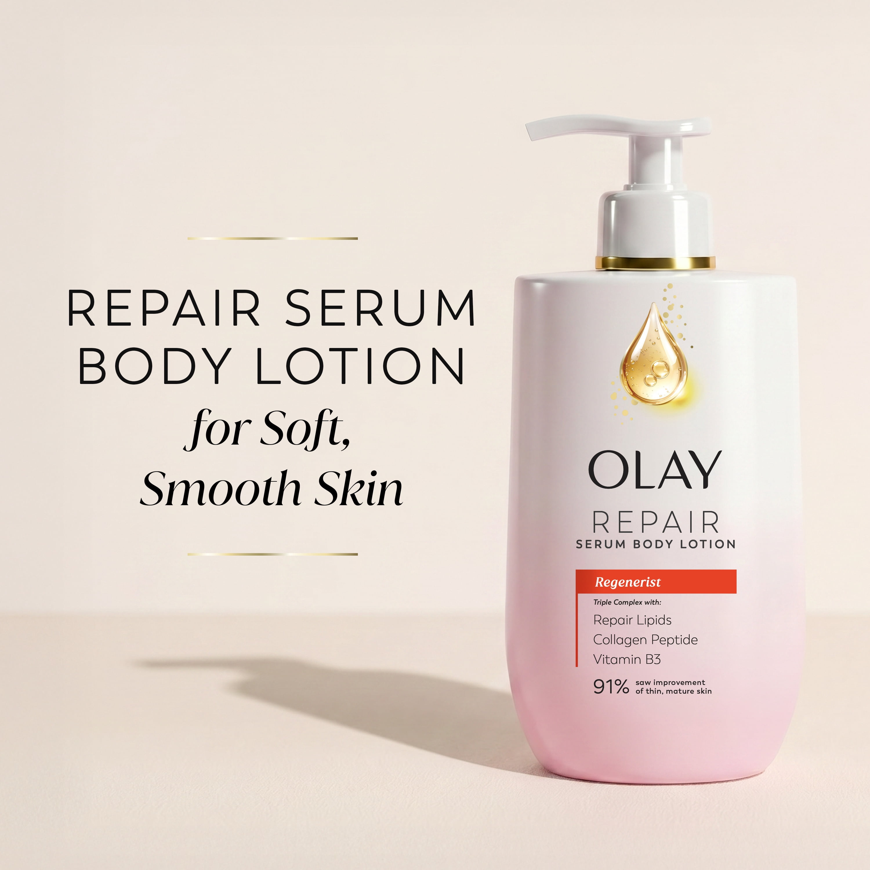 Olay Regenerist Body Lotion with Collagen Peptide and Niacinamide, 96 HR Moisture, Skin Texture Care, 17 fl oz
