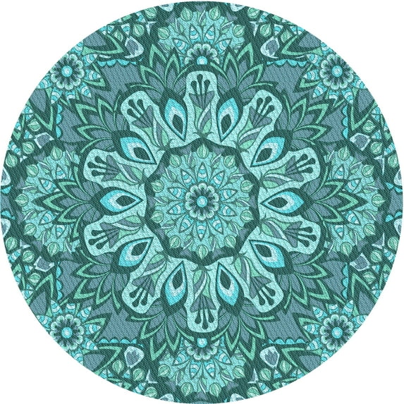 Ahgly Company Machine Washable Indoor Round Transitional Teal Green Area Rugs, 6' Round