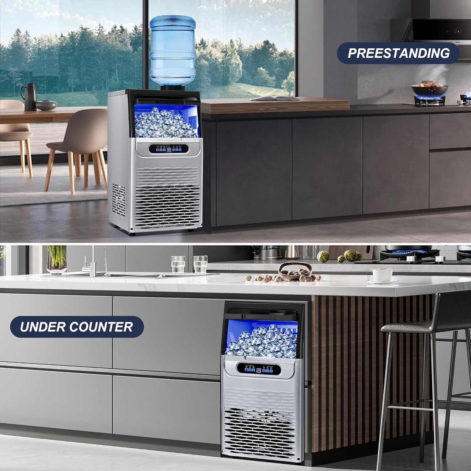 Zomagas Ice Maker Machine 90 LBS/24H ,Tap or Barrelged Water 28LBS Capacity Storage Bin for Restaurant Home