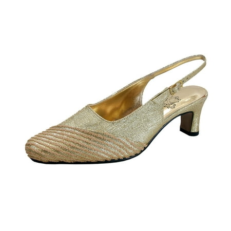 

FLORAL Indira Women s Wide Width Dress Slingback Pumps GOLD 5.5