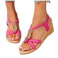 thumbnail image 3 of AOMPMSDX Sandals Women Comfortable Ladies Summer Retro Bohemian Style Beaded Milled Velvet Open Toe Beach Outwear Plus Size Sandals Hot Pink Bathroom Sandals 38, 3 of 9