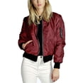 thumbnail image 1 of Yynuda Womens Classic Solid Biker Zip Up Crop Bomber Jacket Coat, 1 of 2