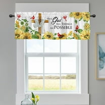 Summer Fall Sunflower Cross Curtains Valance for Windows, Religious Faith Flower Butterfly Autumn Seasonal Short Half Topper Rod Pocket, Positive Quote Spring Home Living Room Bedroom Decor 54 x 18