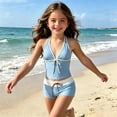 thumbnail image 2 of mgoYE Girls Y2k Vintage 2 Pieces Bikini Set Halter Tankini Top with Shorts Beach Swimsuit Vacation Outfit, 2 of 6
