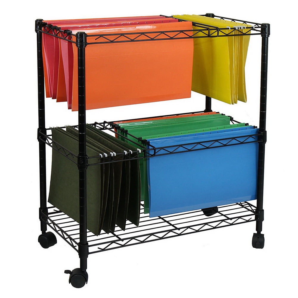 2 Tier File Cart, Metal Rolling File Cart for Classroom, Office, Living