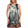 thumbnail image 1 of Easygdp Moon Flower White Owl para Vestido Transpirable de Mujer, Vestido Suelto de Manga Corta con Pliegues y Bolsillos para el Verano, 1 of 7