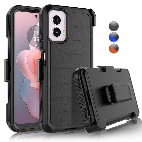 For Motorola Moto G Power 2024 6.7" Case,Heavy Duty Rugged Defender Case with [Belt Clip Holster] [Built in Screen Protecotr], Shockproof Full Body Protection Kickstand Cover, Black
