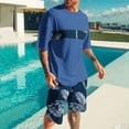 thumbnail image 2 of Stamzod Plus Size Mens Vacation Outfits with Pocket 2 Piece Summer Crew Neck Short Sleeve Hawaiian Shirts and Shorts Set Casual Loose Beach Short Sets for Men Blue K L, 2 of 5