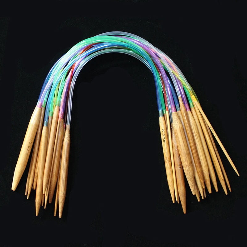 18Pcs 40cm Carbonized Bamboo Knitting Needles 2-10mm Multicolor Tube Circular 
