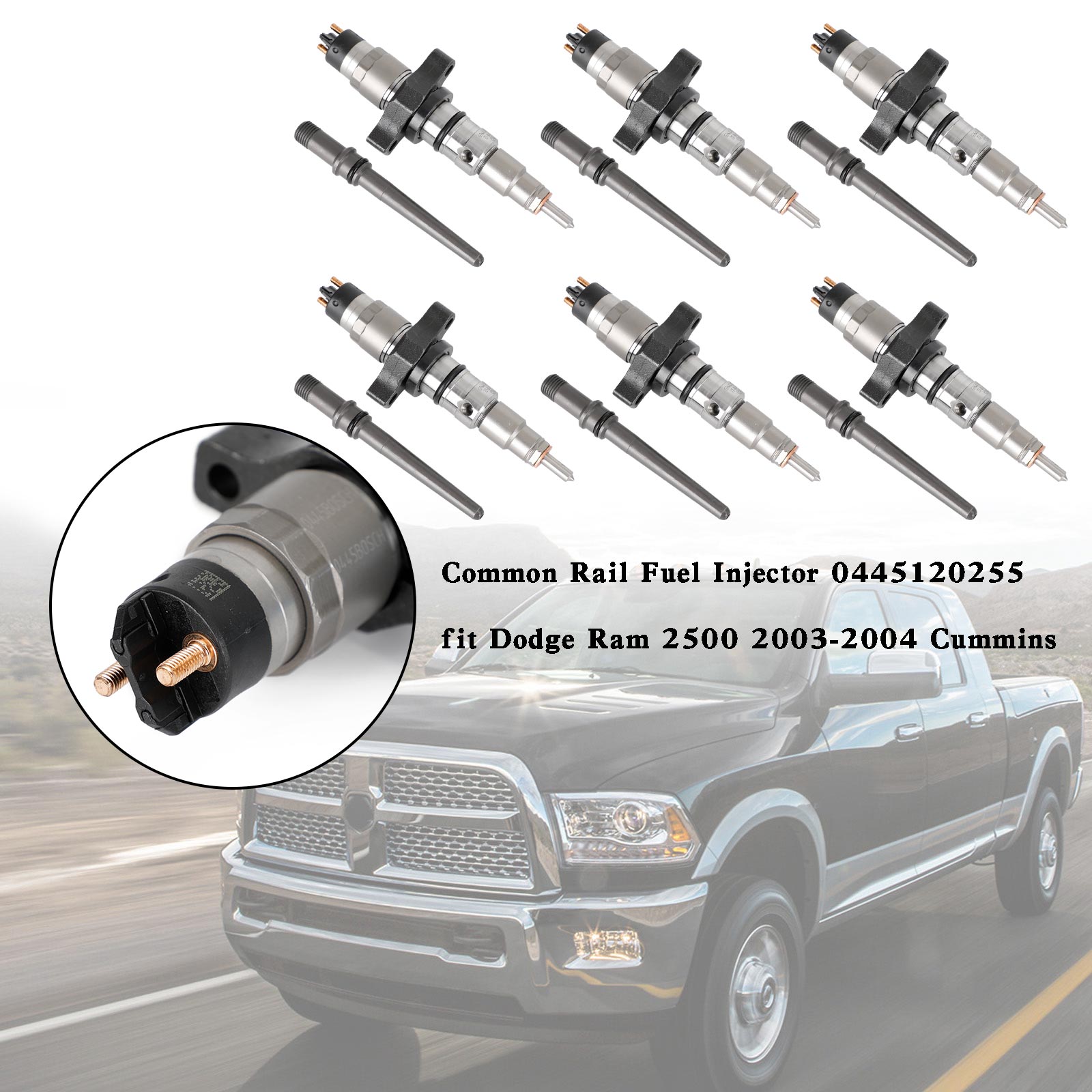6PCS Common Rail Fuel Injector 0445120255 fit for Dodge Ram 2500 2003-2004 Cummins