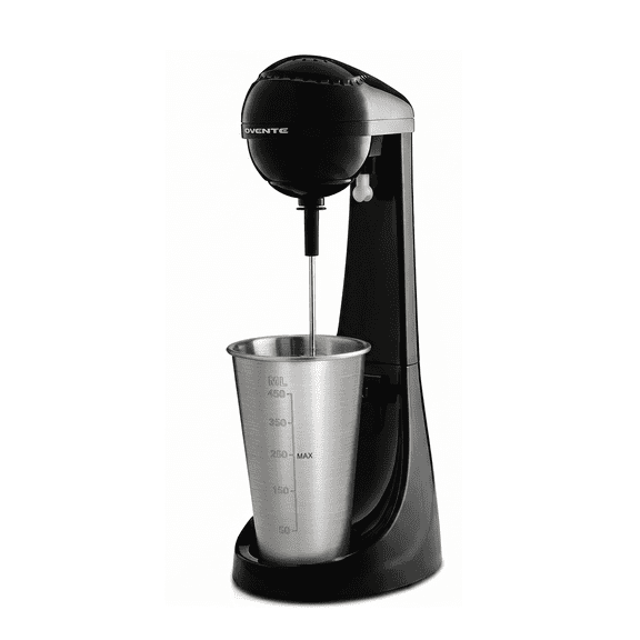 OVENTE Classic Milkshake Maker Machine, 15.2 oz, 100W, Black MS2070B | With 2 Speed Settings, Stainless Steel Mixing Cup & Rod, Electric Drink Mixer Ideal for Malted Milk, Protein Shakes & More