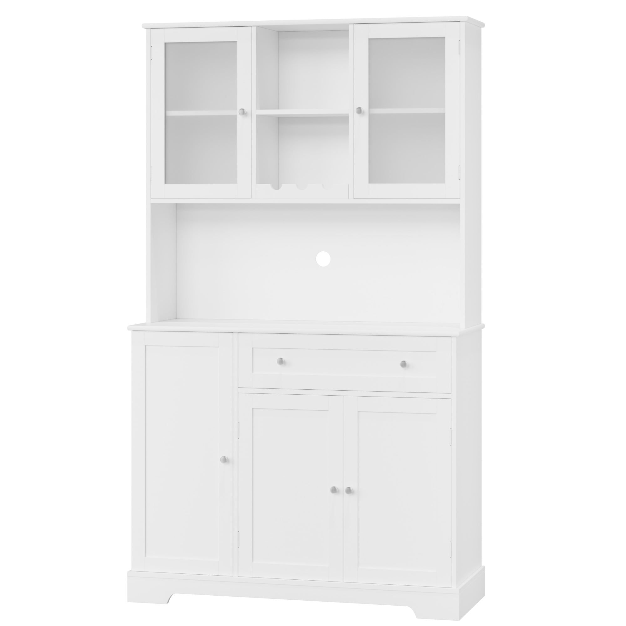 Homfa Kitchen Cabinet with Food Shelf, 5 Doors Floor Cupboard with Drawers and Countertop, 68'' Storage Pantry for Dining Room, White