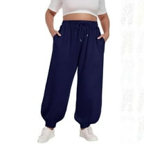 qolati Plus Size Sweatpants Women Fleece Lined Baggy High Waisted Cinch Bottom Joggers with Pockets Drawstring Casual Cute Lounge Workout Sweat Pants Navy XXL