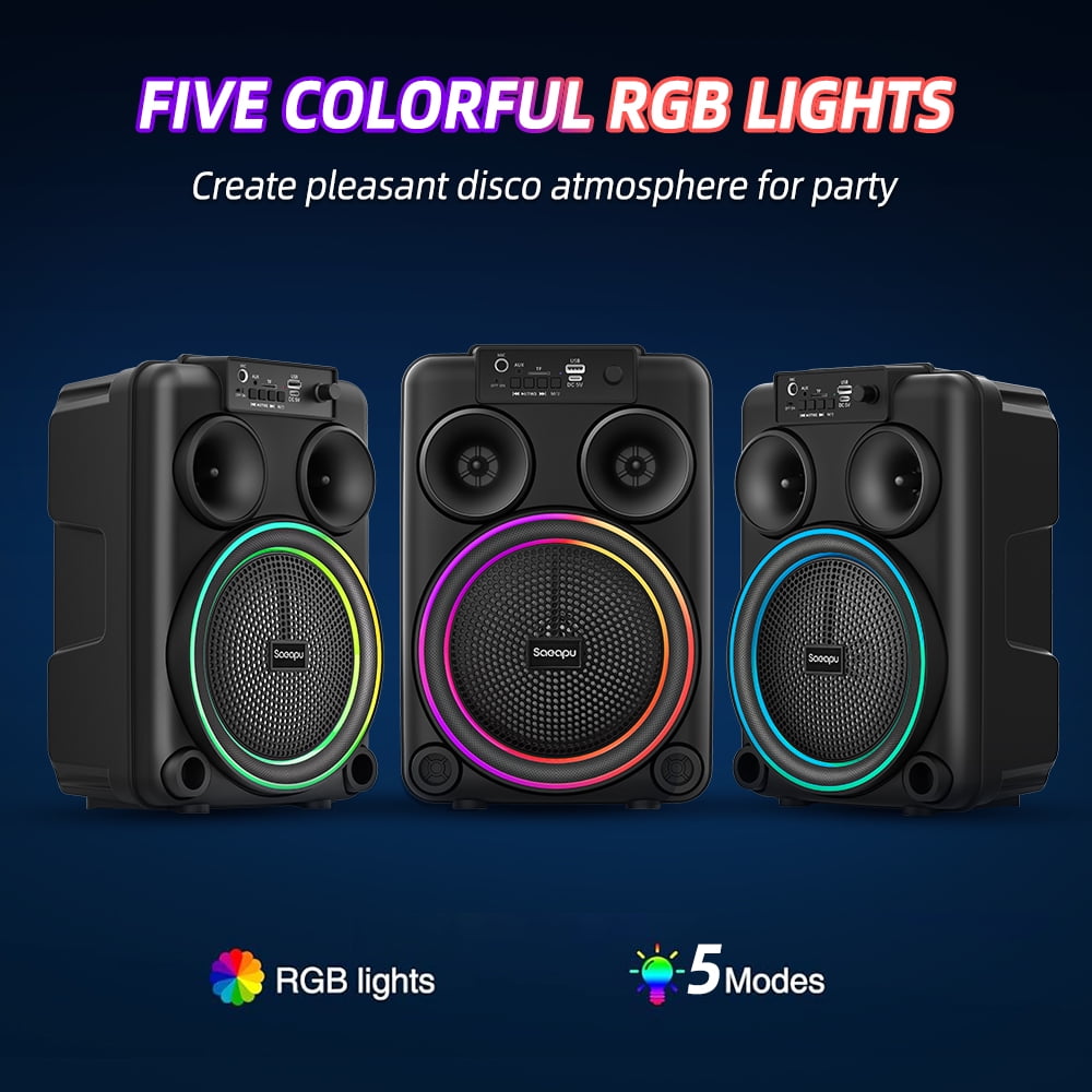 Portable Bluetooth Speaker with Microphones Rechargeable 8-inch Karaoke Machine with RGB Light Effects Supports USB SD AUX TWS FM Radio for Party Wedding Home KTV