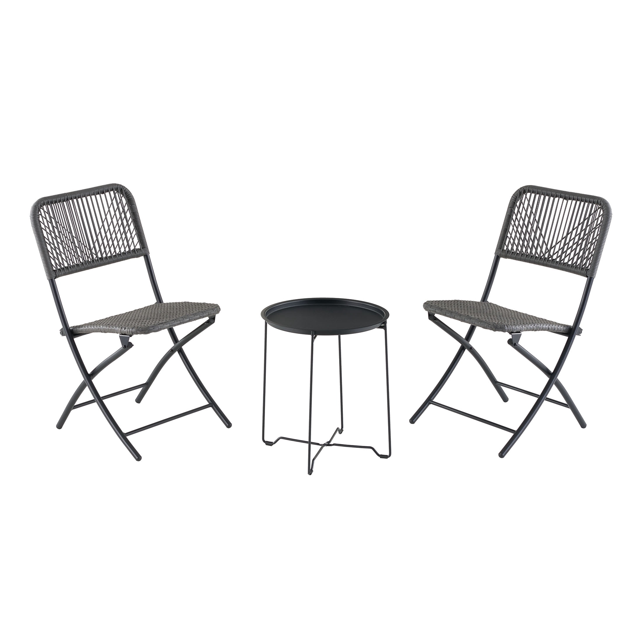 Mainstays 3-Piece Folding Outdoor Patio Bistro Set, Steel and Wicker Rope, Gray/Black
