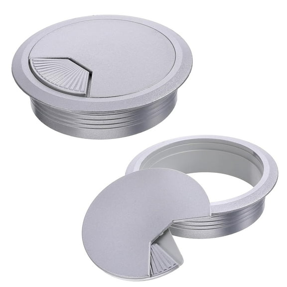 2PCS Cable Grommets 60mm 2-3/8 Inch Silver Desk Cord Hole Cover Cable Table Grommet Desk Wire Hole Plug Cover for Cables and Cords Management