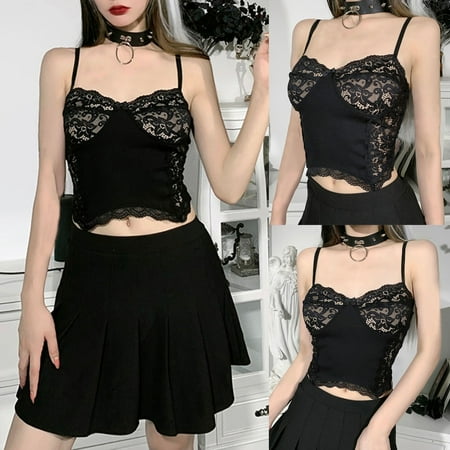 

Ykohkofe Women s Gothic Sexy Personality Lace Sling Tube Top Square Neck Short Camis