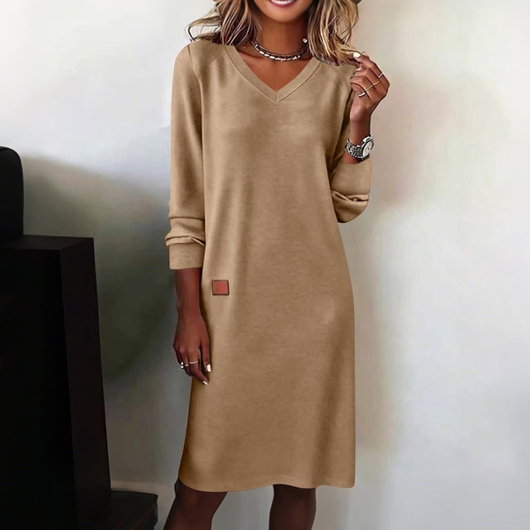 Zedker Dresses for Women Cowl Neck Long Sleeve Mini Sweater Dress Knee Length A Line Fall Winter Knit Dresses - Walmart.com Zedker Dresses for Women Cowl Neck Long Sleeve Mini Sweater Dress Knee Length A Line Fall Winter Knit Dresses - Walmart.com