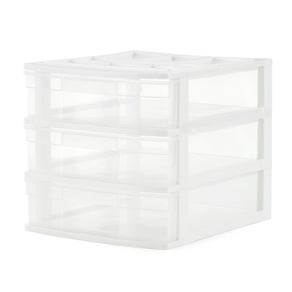 Gracious Living 3 Drawer Desktop Countertop Storage w/ Organizer Lid, White