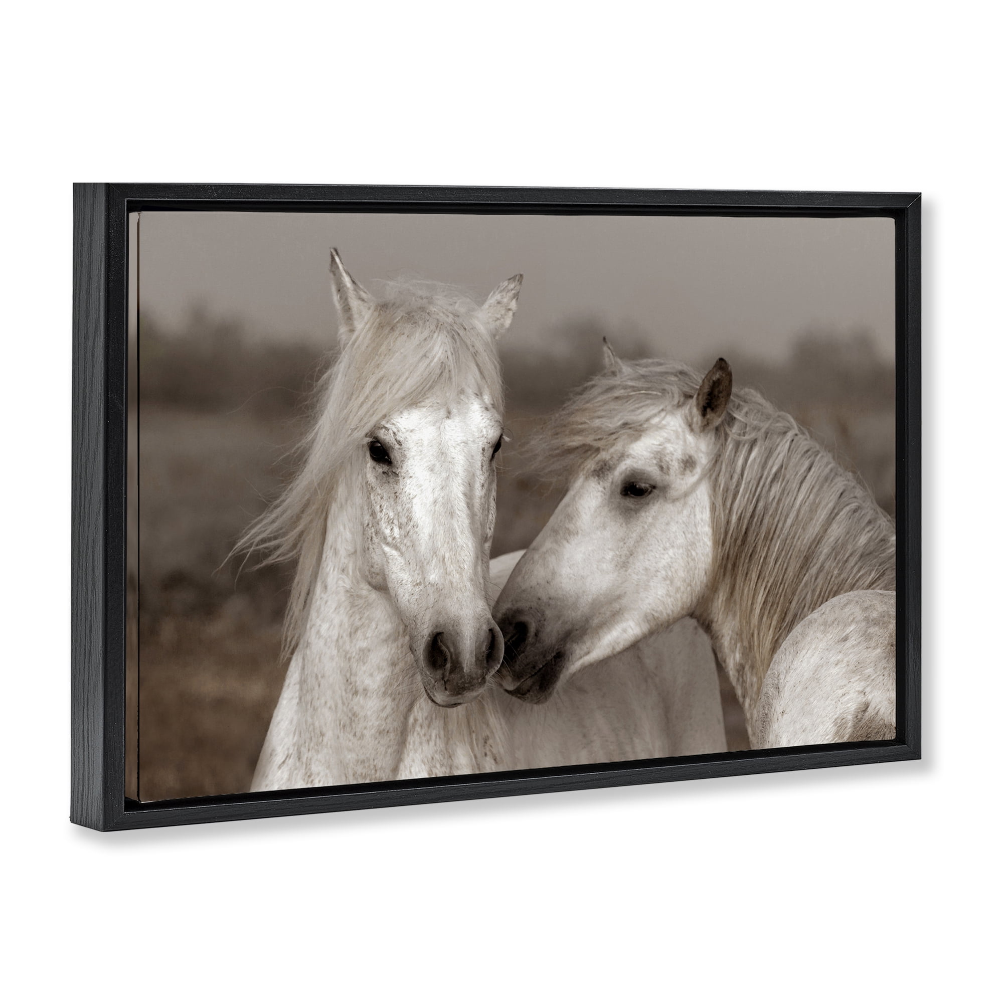Stupell Industries Gentle Companionship Horses Black Framed Floater Canvas Wall Art, design by Danita Delimont