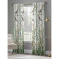thumbnail image 4 of Dark Green Grass Semi Sheer Window Curtains 96 Inches Long, Flower Dragonfly Retro Pastoral Rustic Rod Pocket Voile Silky Chiffon Curtain Light Filtering Drapes for Living Room, 52"x96", 2 Panels, 4 of 9