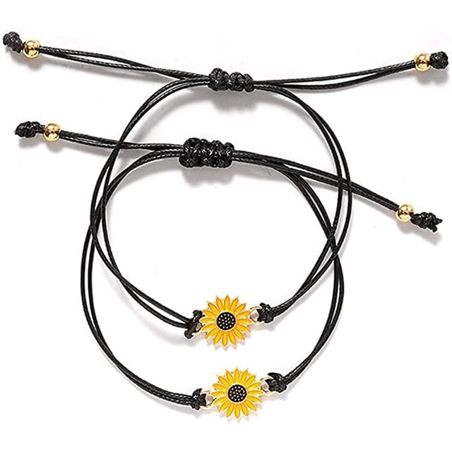 salefun 2 Stück Sonnenblumen Schmuck für Frauen Mädchen Gänseblümchen Boho Freundschaftsarmband, Freundschaft Langstrecken Bettelarmband Sunflower Bracelet für Freunde MFZFUKR LKX-0329
