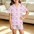 thumbnail image 2 of RUTAYY Girls Pajama Set Bow Heart Stripe Graphic Button Down Lapel Collar 2 Piece Sleepwear Home Sleep Outfit Pink, 2 of 4