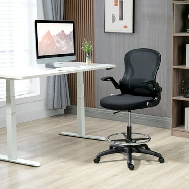 Vinsetto Ergonomic Drafting Chair, Standing Desk Chair with Flip-up Armrests, Lumbar Support, Adjustable Footrest Ring and Seat Height, Black