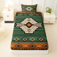 thumbnail image 3 of jejeloiu Earthy Tribal Twin Sheets,Native Print Bedding For Boys,Green Orange,3 Pieces,1 Fitted Sheet and 1 Pillowcase, 3 of 6