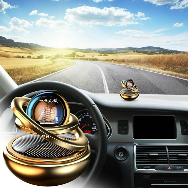 Solar Rotating Car Air Freshener, Aluminum Alloy, 2.6" Geometric Design, Light-Powered, No Charging Needed, Even Fragrance Distribution, Anodized Finish, Temperature Resistant, 1 Pcs