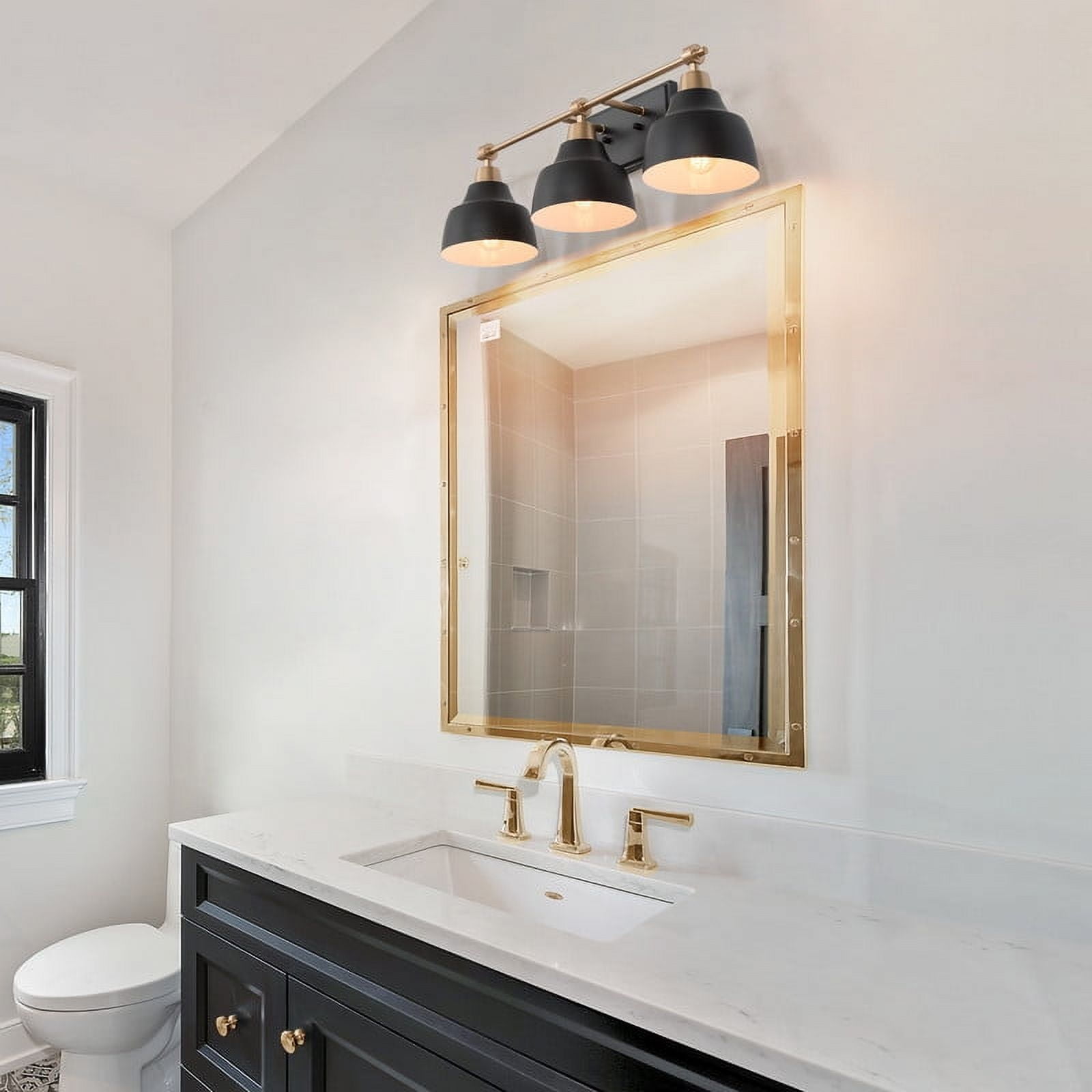 LNC Modern 3-Light Black and Gold Vanity Light with Domes, 24-Inch Bathroom Wall Fixture