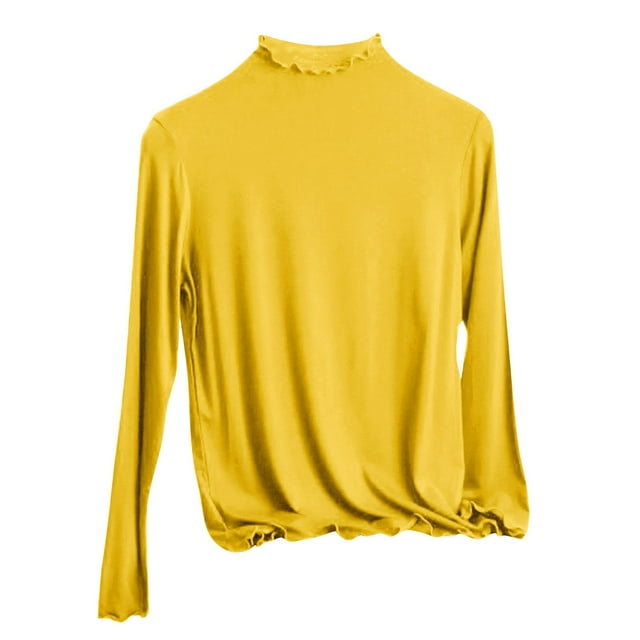 Haut pour Femmes, Col Mi-Haut Décontracté, Base Ajustée, Couleur Unie, Manches Longues, Chemises pour Femmes