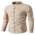 thumbnail image 3 of PENGXIANG Classic Buttoned Henley Shirt for Men with Retro Cotton Linen Fabric, 3 of 5