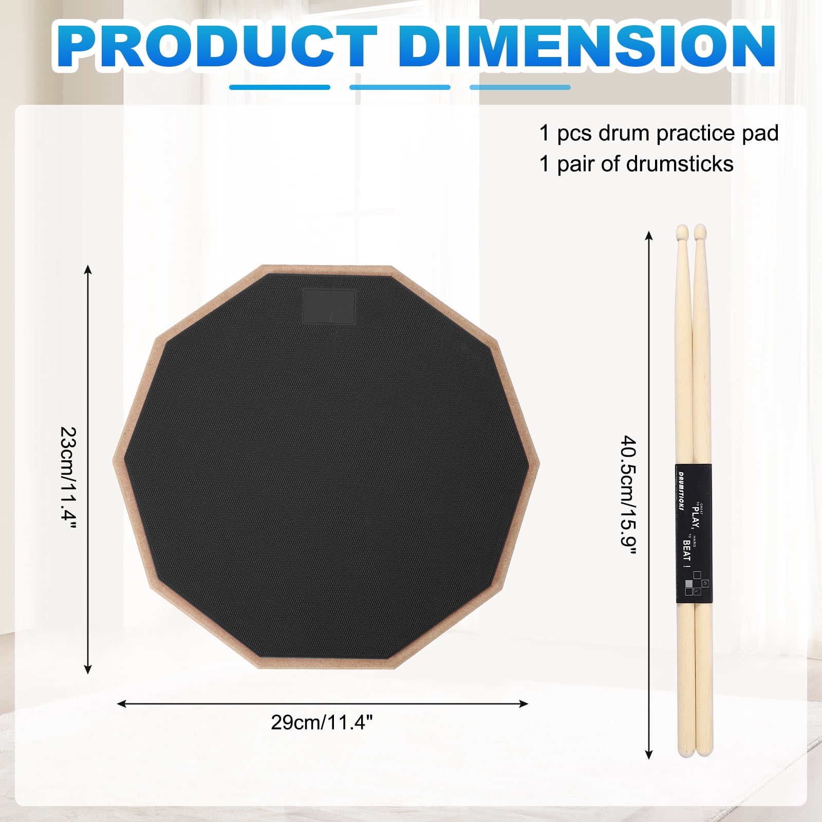 Uxcell Practice Drum Pad Set, 12 Inch Double Sided Silent Snare Drum Pad with 5A Drumsticks for Drummers, Beginners, Quiet Training (Black)