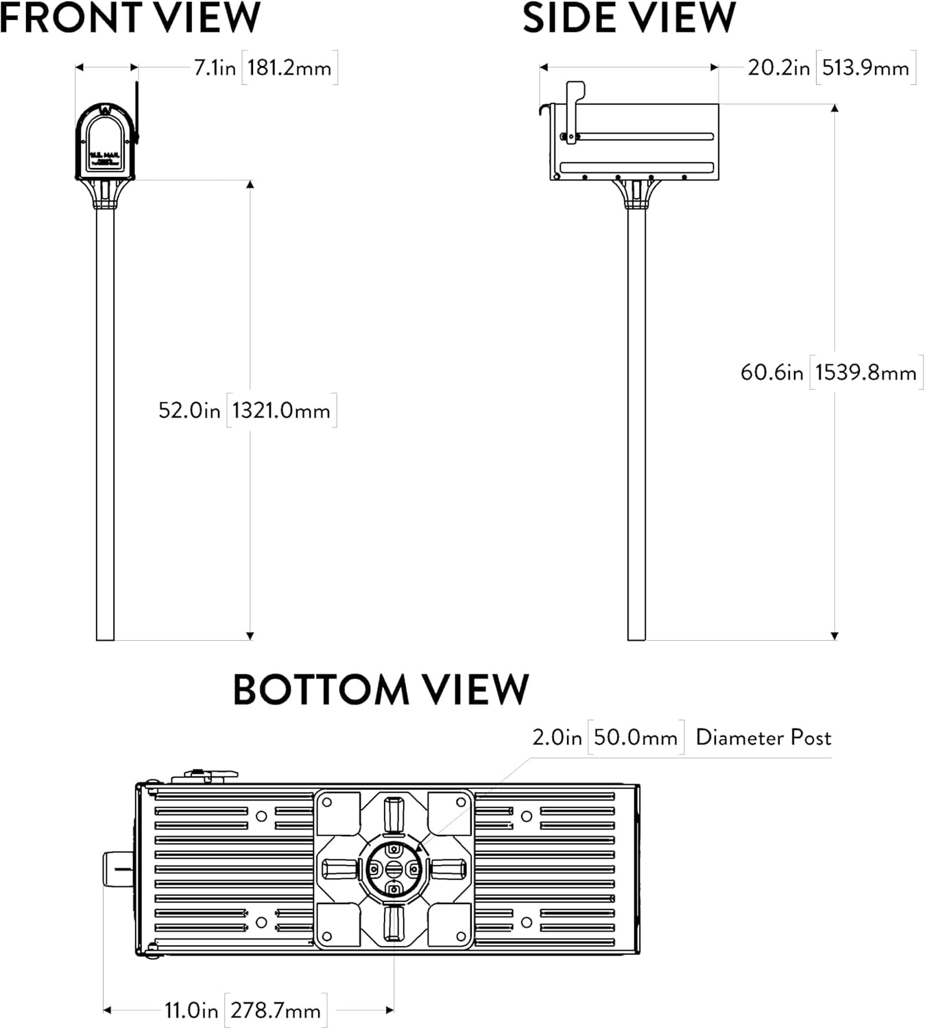 7680B-10 MB1 Mount Mailbox and In-Ground Post Kit, Medium, Black