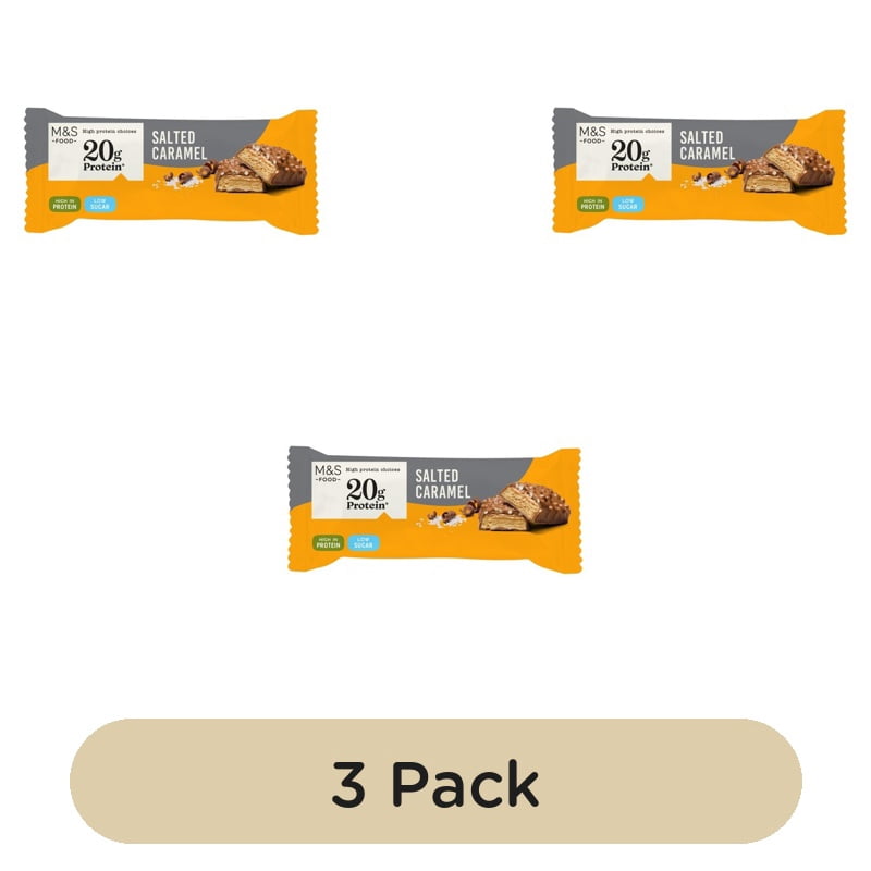 M&S Salted Caramel Chocolate Protein Bar 55g, British Import (Pack of 3)