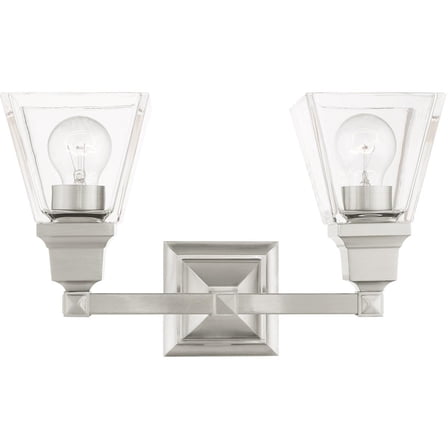 15 inch 2 Light Brushed Nickel Bathroom Vanity light fixture with Clear Glass Shade